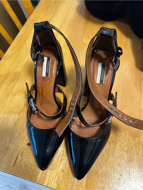 Topshop Shoes - Topshop Black Patent leather Toe Ankle Strap Heels